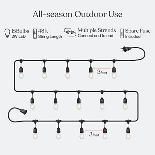 Brightech Ambience Pro - Waterproof LED Outdoor String Lights - 15 Hanging, Dimmable 2W Vintage Edison Bulbs - 48 Ft Commercial Grade Patio Lights Create Cafe Ambience in Your Backyard - Image 3