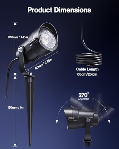 HIBOITEC Spotlights Low Voltage Landscape Lighting with Connectors 7W 2700K Landscape Lights Kit 12-24V AC/DC IP65 Waterproof for House Yard Trees Garden Outdoor 2 Packs - Image 6