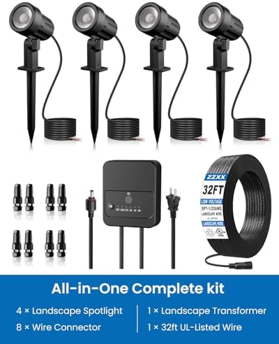 ZZXX All-in-One Low Voltage Landscape Lighting Kit Dusk to Dawn, 4-Pack - Image 3