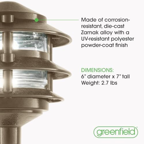 Greenfield Weatherproof Line-Voltage (120V) 3-Tier LED Outdoor Pathway Light – Permanent Outside Light for Walkway, Driveway & Landscaping – Professional Grade & Made in USA – Bronze - Image 7