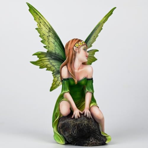 Fantasy Forest Green Fairy Figurine - Gradient Leaf Wings Elf Statue, Hand-Painted Resin Decor for Natural Garden, Desk & Shelf (15.5cm) - Image 4