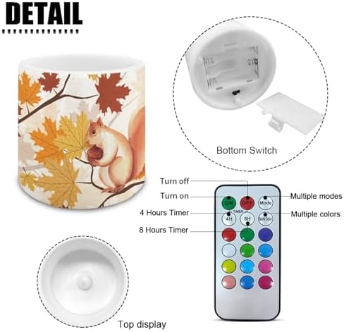 Cute Squirrel Flameless Candles with Remote Timer, Battery Operated Maple Leaf Flickering LED Electric Pillar Candles Set of 4 Thanksgiving Decorations - Image 6