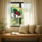 Black Icelandic Horse Climbing Snowy Slope Square Suncatcher – Stained Glass Style Window Panel with Pastoral Scene, Custom Decorative Hanging Art for Equestrian Home, Christmas Rzvlwy - Image 6