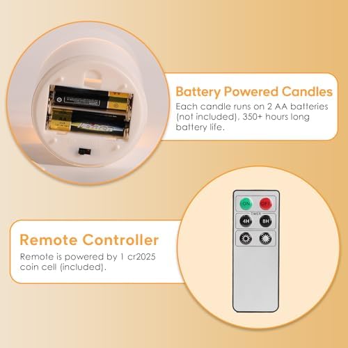 Eywamage Clear Glass Flameless Candles with Remote Timer, Flickering Battery LED Pillar Candles Set of 3 - Image 3