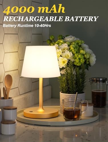 Kakanuo Gold Cordless Shower Lamp Waterproof, Rechargeable Cordless Lamp with 4000mAh Battery, Touch Dimmable Table Lamp for Outdoor, Kitchen, Bathroom, Camping, Patio, IP54 - Image 3
