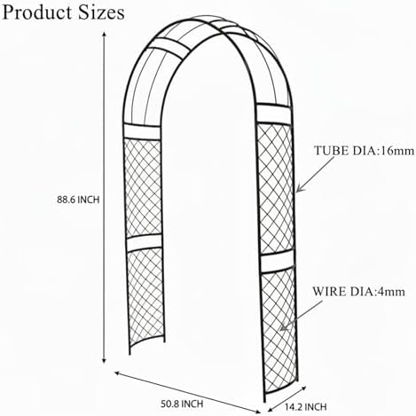 SCENDOR Metal Garden Arch with Lattice Side Panels 88.6" H x 50.8" W– Heavy-Duty Arbor for Climbing Roses, Vines, and Outdoor Patio, Lawn, Backyard, Wedding Decor (Black) - Image 5