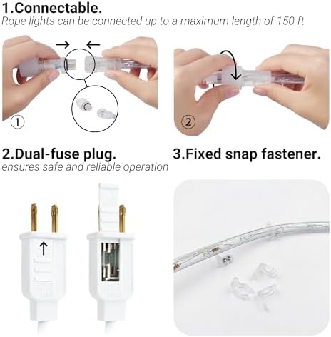 100ft Rope Lights For Outside, Connectable & Flexible Tube Lights with 8 Modes Controller,Waterproof White LED Rope Lighting for Deck,Garden,Pool,Patio,Bedroom, Indoor & Outdoor Landscape Strip Lights - Image 3