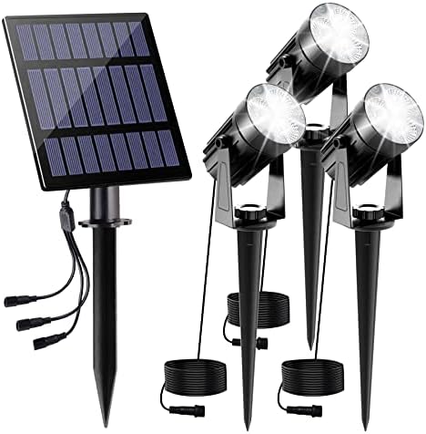 Solar Spot Lights Outdoor, 3-in-1 Garden Spotlights IP65 Waterproof 9.8ft Cable, 5W 4000mAh Separated Solar Panel, Auto On/Off for Tree Patio Yard Driveway Pathway Pool(Cold White 6000K) by CREPOW