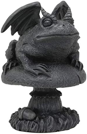 Ebros Gothic Horned Toad Frog Gargoyle with Wings Crouching On Toadstool Mushroom Figurine Mythical Fantasy Decor of Gargoyles Statue 5" Tall for Medieval Renaissance Castles and Cathedrals Fans by EbrosGift