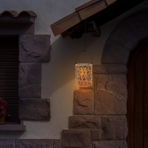 Rattan Woven Solar Outdoor Lantern with Handle for Porch Garden - Image 7