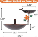 Tree Mounted Bird Bath, Wall Mount Bird Baths for Outdoors, Metal Birdbath and Feeder Combo, Antique Birdbaths Installed on Wooden Fences Trees Deck Outdoor Walls - Image 2