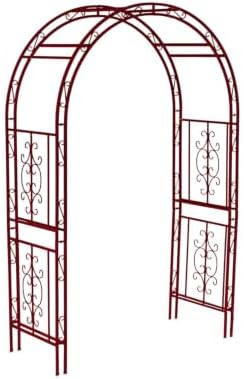 Plow & Hearth Arch Metal Outdoor Garden Arbor, 84 inches Tall, Iron Trellis Lattice for Climbing Plants, Wedding Arch, Outdoor Patio Décor (Red) by EvergreenGarden