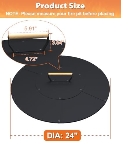 24" Wooden-Handle Fire Pit Lid for Pits up to 22", Round Metal Bonfire Pit Burner Pan Cover, Smokeless Fire Pit Cover for Fire Tables, All-Weather Resistance Outdoor Firepit Accessory - Image 2