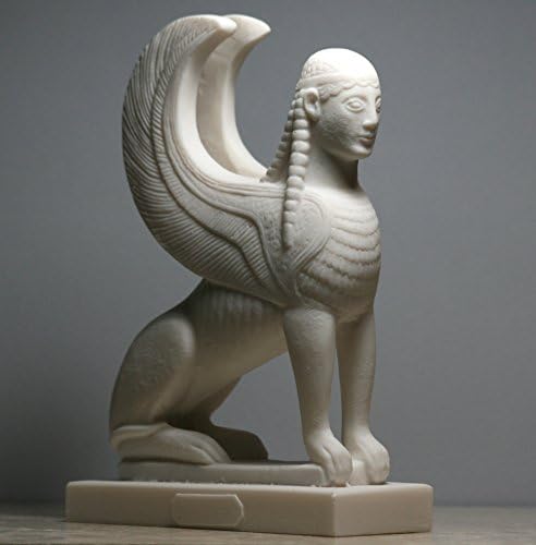 Sphinx Greek Mythical Woman Headed Lion Statue Cast Marble Sculpture Figure 6.9΄΄ - Image 2