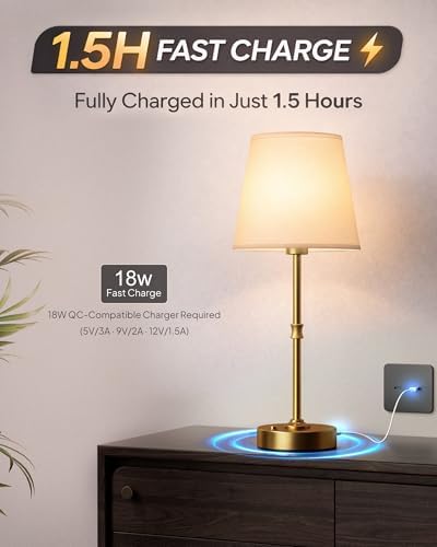 EppieBasic Cordless Table Lamp Rechargeable: Fast Charging & Long Lasting - 2700K Warm Light Samll Vintage Gold Lamps for Women Housewife - Dinning Living Room Bedroom - Image 3