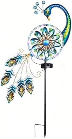 Solar Peacock Wind Spinners 35 inch Metal Garden Lights Garden Decor Outdoor (Peacock) - Image 2