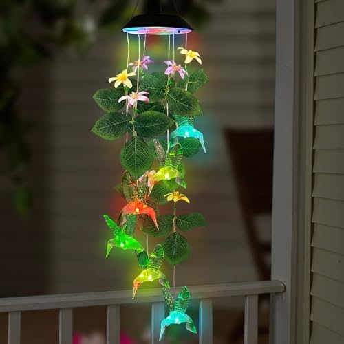 Hummingbirds Solar Wind Chimes Outdoor,Color Changing LED Dangler Mobiles by HomeGardenDecorations
