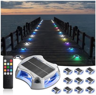 LumiZen Upgraded Solar Driveway Lights with Remote Control 12 Pack, 9 Color Changing & 12 Modes IP68 Waterproof for Marine Dock Deck and Walkway Pathway Garden Yard, RGB LED Outdoor Markers Landscape by LUMIZEN