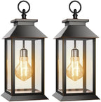 2 Pack Solar Lanterns Outdoor, Hanging Glass Solar Lights Waterproof, Dual Power Solar & 2*AA Battery, for Porch, Patio, Yard and Indoor Table or Mantel by AYTPU
