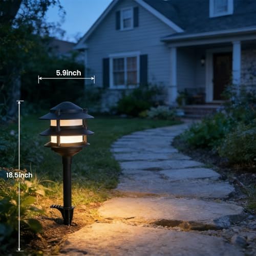 4 Pack Low Voltage Landscape Lighting, Aluminum IP54 Waterproof 3-Tier Integrated LED Pagoda Landscape Lights for Walkway Garden, 2W 12V DC 3000K Warm White, ETL UL CSA Listed - Image 4