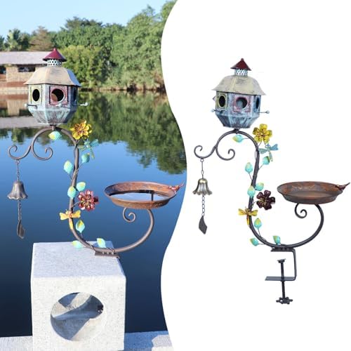 Deck Bird Bath, Metal Bird Bath and Bird Houses, Deck Mounted Bird Bath - Image 6