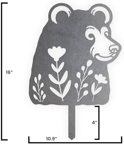 Animal Floral Metal Garden Stake | Raw Metal Patinas Over Time | Yard Art Decor Spring Summer Decorations Flower Bed Plant Stakes Marker (Bear) - Image 3