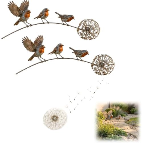 Robin Garden Stake, 3 Robins and Dandelion Yard Art, “Loved Ones are Near” Memorial Outdoor Stake, Metal Robins Bird Garden Sculpture, for Lawn Patio Flower Bed and Backyard, Memorial Gift，（2pcs） by Unknown