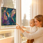 Rectangle Mosaic Hummingbird and Lavender Suncatcher Stained Glass Window Hangings for Women Mom Red Birds Sun Catchers Colorful Ornament Bird Lovers Gift Gifts for Women Mom Wife - Image 5