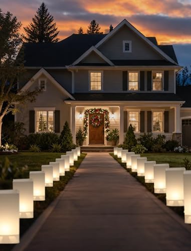 10 LED Luminaria Pathway Lights, Connectable & Weatherproof Outdoor/Indoor Walkway Light Set with Stakes & Zip Ties, Plug-in for Yard, Patio, Party, and Christmas Holiday Decorations (Warm White) - Image 3