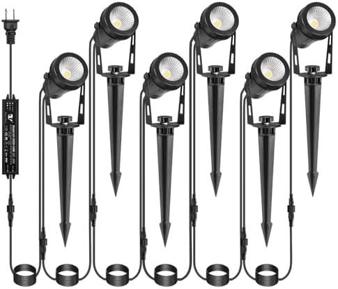 Low Voltage Landscape Lighting, 6 Pack Outdoor Spot Lights with Transformers, 12V Warm White Landscape Spotlights IP65 Waterproof Plug in Outdoor Uplights for Yard House Pathway Tree Pools by IRISECO