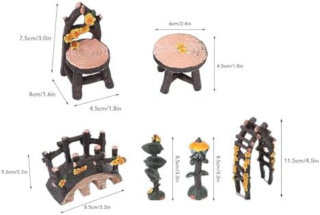 Jiawu Fairy Garden Accessories Set Miniature Table and Chairs 8 PCS for Home Micro Landscape Decoration Resin Material - Image 7