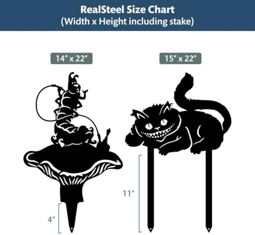 Alice in Wonderland Garden Stakes – Set 3: Caterpillar & Cheshire Cat – RealSteel Original – Rust or Black Outdoor Decor – Weatherproof American Steel – Made in USA (Rust) - Image 5