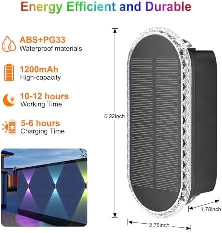 Ellasay Solar Fence Lights Backyard: 8-Pack Fence Lights Solar Powered 8 WRGB Color Modes - Up & Down Waterproof Solar Wall Lights for Outdoor/Yard/Poolside/Porch/Patio/Railing - Image 6