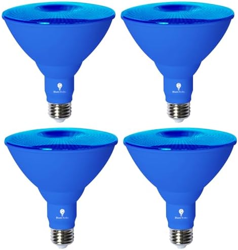 Bluex Bulbs Par38 LED Flood Light Bulb - 18W (120Watt Equivalent) - Dimmable - E26 Base - LED Lights, Party Decoration, Porch, Home Lighting, Holiday Lighting, Flood Lights (Blue, 4 Pack) by BluexBulbs