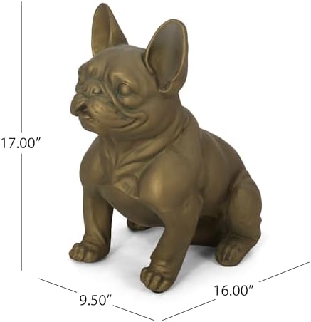 French Bulldog Garden Statue, 17" Tall Outdoor Dog Sculpture, Rustic Gold Cast Stone Frenchie Figurine for Garden, Patio, Porch, or Lawn Décor, Weather-Resistant and Handcrafted Finish - Image 3