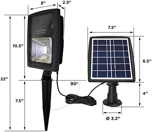 Gama Sonic Dual Color Solar Flood Light, Outdoor Black Cast Aluminum, Stake or Flat Mount Uplight for Trees, House, Landscaping, Walls with Detachable Solar Panel (203001) - Image 5