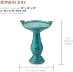 Alpine Corporation 25" Tall Outdoor Ceramic Antique Pedestal Birdbath with 2 Bird Figurines, Turquoise - Image 2