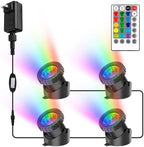 RGB Pond Lights with Timer, LED Underwater Submersible Colorful Landscape Spotlights, 98ft Remote Control IP68 Waterproof Fountain Lights for Fish Aquarium Tank Garden Yard Pool (Set of 4) by CREPOW