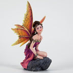 Fantasy Orange-Gold Gradient Wings Fairy Figurine, 6.1 Inch Rock Base Elf Statue, Hand-Painted Resin Decor for Indoor Garden Desk - Image 3