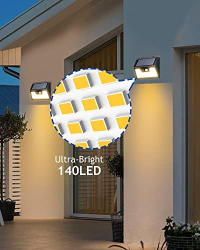 Peasur Solar Lights Outdoor Waterproof [8 Pack/140LED], Warm White Motion Sensor Light Ultra-Bright, 3 Modes Solar Fence Security Lighting for Wall Garden Yard Garage Patio - Image 5
