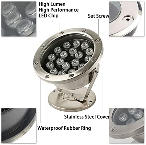 RGB Pond Light LED Underwater Submersible with Remote Control, Stainless Steel IP68 Waterproof Pool Lamp Colorful Landscape Light(AC24V,18W) - Image 5