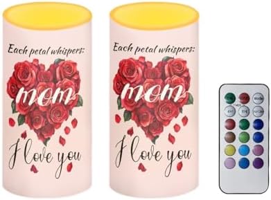 Rose Love Heart Flameless LED Candles Set of 2 with 18 Key Remote Control Timer Pillar Candles Each Petal Whispers Mom I Love You Mother's Day Gifts by NETILGEN