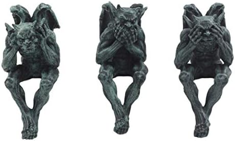Ebros Gift Notre Dame Chimera Winged Hear No Evil See No Evil Speak No Evil Gargoyle Shelf Sitters Figurines 5" Tall Gargoyle Sculptures Set of 3 by EbrosGift