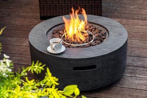 Lume Vale 28" Round Propane Fire Pit Table – 40,000 BTU Outdoor Fire Pit with Lid & Stone Finish, 2-in-1 Patio Heater & Dining Table, CSA Certified (Gray Wood Grain, Fire Pit) - Image 6