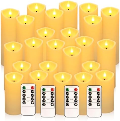 24-Pack Ivory-Colored Flame-Free Candles with 4 Remote Controls by CAKETYCG
