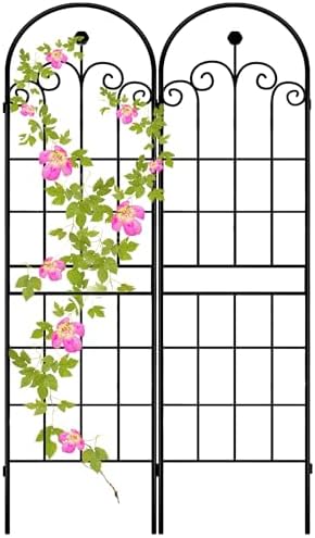 LZRS 71x40in Rustic Iron Garden Trellis, Weatherproof Black Metal Arch Decorative Flower Support for Climbing Outdoor Plants, Roses, Ivy, Vegetables, Anti-Rust Heavy Duty Plant Stakes by LZRSPET