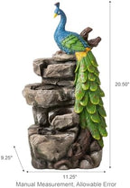 Glitzhome Outdoor Water Fountain with Lights, 4-Tierd Peacock W/Stacked Stone Outdoor Fountain, 20.5" H Polyresin Decorative Waterfall Feature Garden Fountain with Pump for Garden, Patio, Porch - Image 4