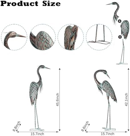 Kircust Garden Crane Statues Metal Heron Outdoor Statue 46 Inch - Image 3