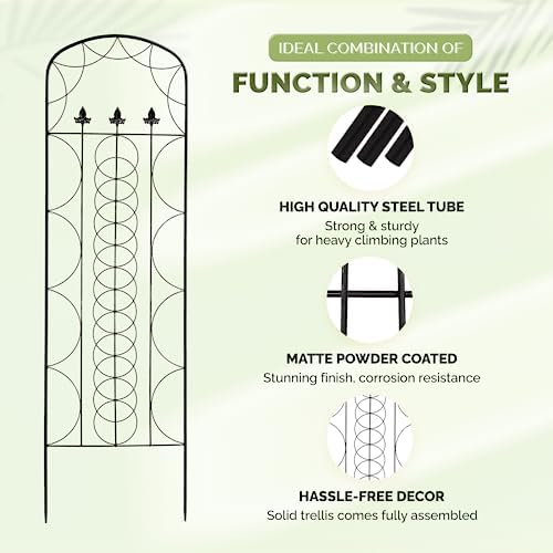 Idzo 71 in. Decorative Metal Trellis for Climbing Plants Outdoor, Heavy-Duty Steel Garden Trellis with Durable Powder Coating, Black - Image 2