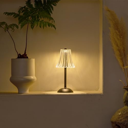 HEQET Cordless Table Lamps for Home,Table,Dining Room, Gold Rechargeable Lamps, USB Charge 12'' Tall LED Brass Portable Outdoor Indoor Table Lamp with Built-in Dimmer (Black-White) - Image 2